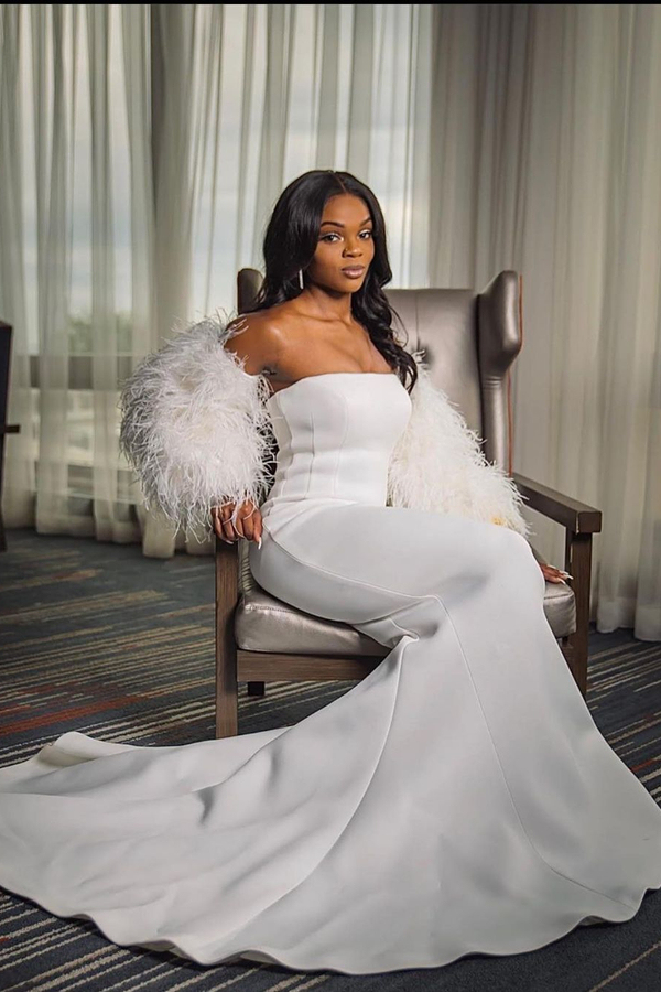 Strapless Slim Glitter Evening Gown with Trumpet Train