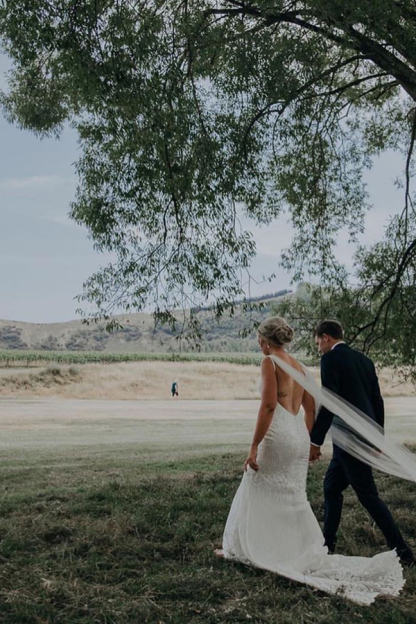 Straps V-Neck Lace Sheath Wedding Dress with Backless Design