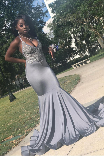 Stretch Satin V-Neck Evening Maxi Dress | Sleeveless Mermaid Prom Dress