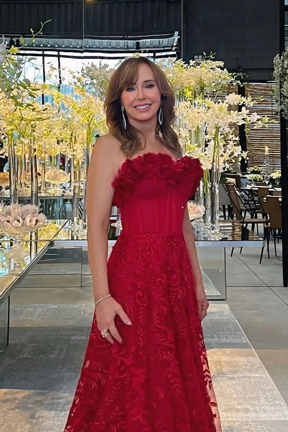 Off-the-Shoulder Floral Lace Mother of the Bride Dress Red Formal Wedding Guest Dress