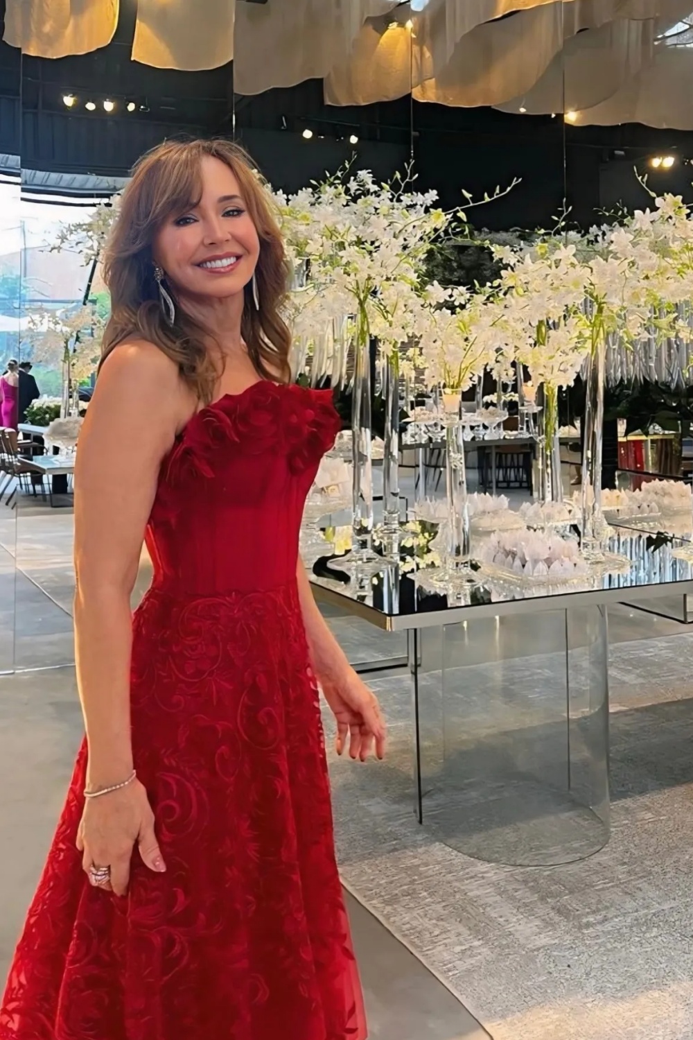 Off-the-Shoulder Floral Lace Mother of the Bride Dress Red Formal Wedding Guest Dress