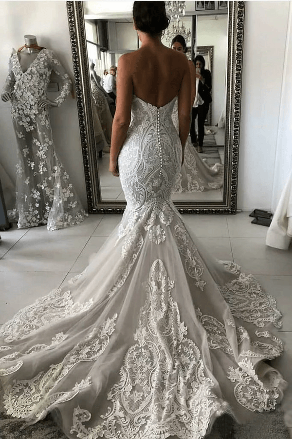 Stunning Sweetheart Ivory Mermaid Lace Wedding Dress