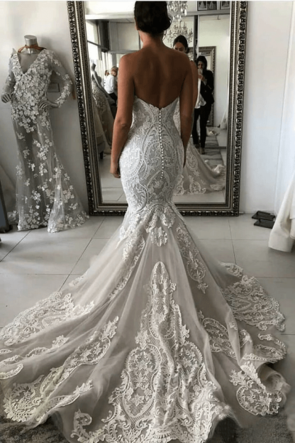 Stunning Sweetheart Ivory Mermaid Lace Wedding Dress