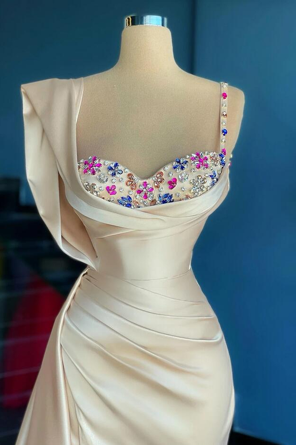 Stunning U-Neck Ruffle Satin Mermaid Prom Gown with Side Cape