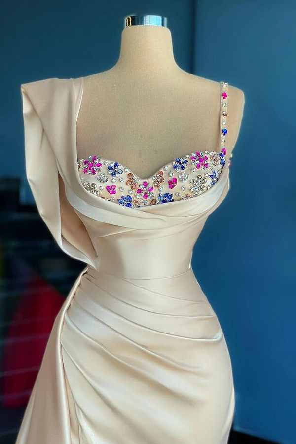 Stunning U-Neck Ruffle Satin Mermaid Prom Gown with Side Cape