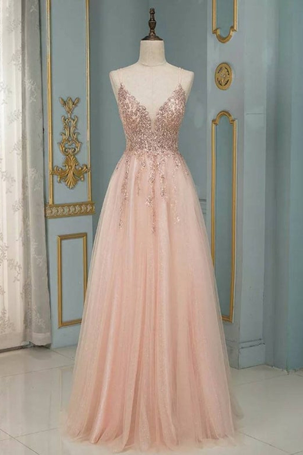 Stylish Spaghetti Straps V-Neck Floral Lace Evening Maxi Dress Tulle Sleeveless Prom Swing Dress