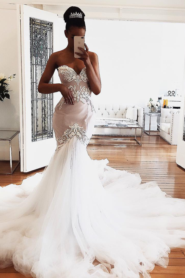 Sweetheart Lace Mermaid Wedding Dress Tulle Bridal Gown