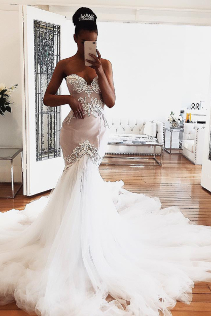 Sweetheart Lace Mermaid Wedding Dress Tulle Bridal Gown