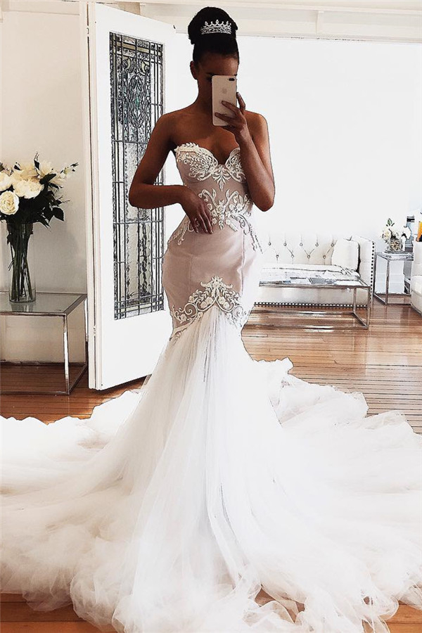 Sweetheart Lace Mermaid Wedding Dress Tulle Bridal Gown