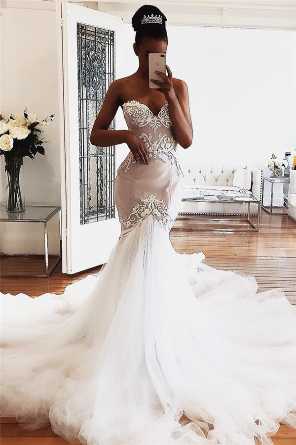 Sweetheart Lace Mermaid Wedding Dress Tulle Bridal Gown