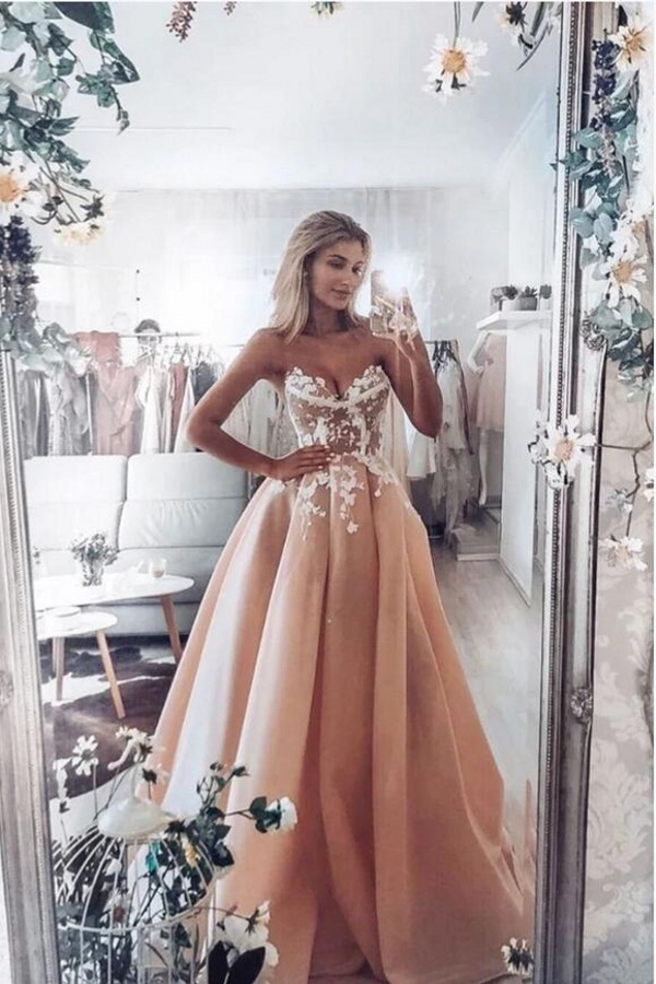 Sweetheart Sleeveless A-Line Evening Maxi Dress | 3D Floral Lace Appliques