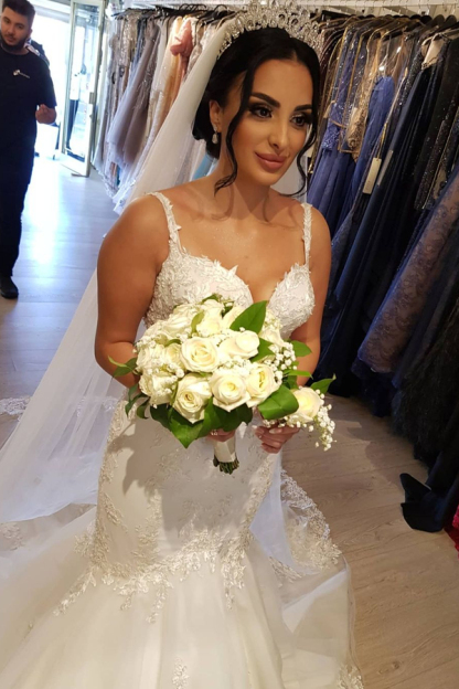 Sweetheart Spaghetti Strap Heart-Neck Mermaid Lace Wedding Dress
