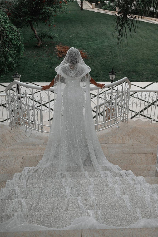 Trendy Off-Shoulder White Mermaid Wedding Dress with Belt
