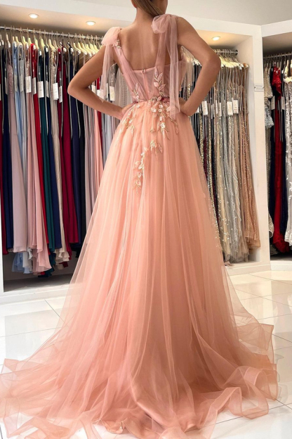 Tulle Sleeveless A-Line Evening Dress | Sweetheart Side Slit Floral Lace Formal Dress