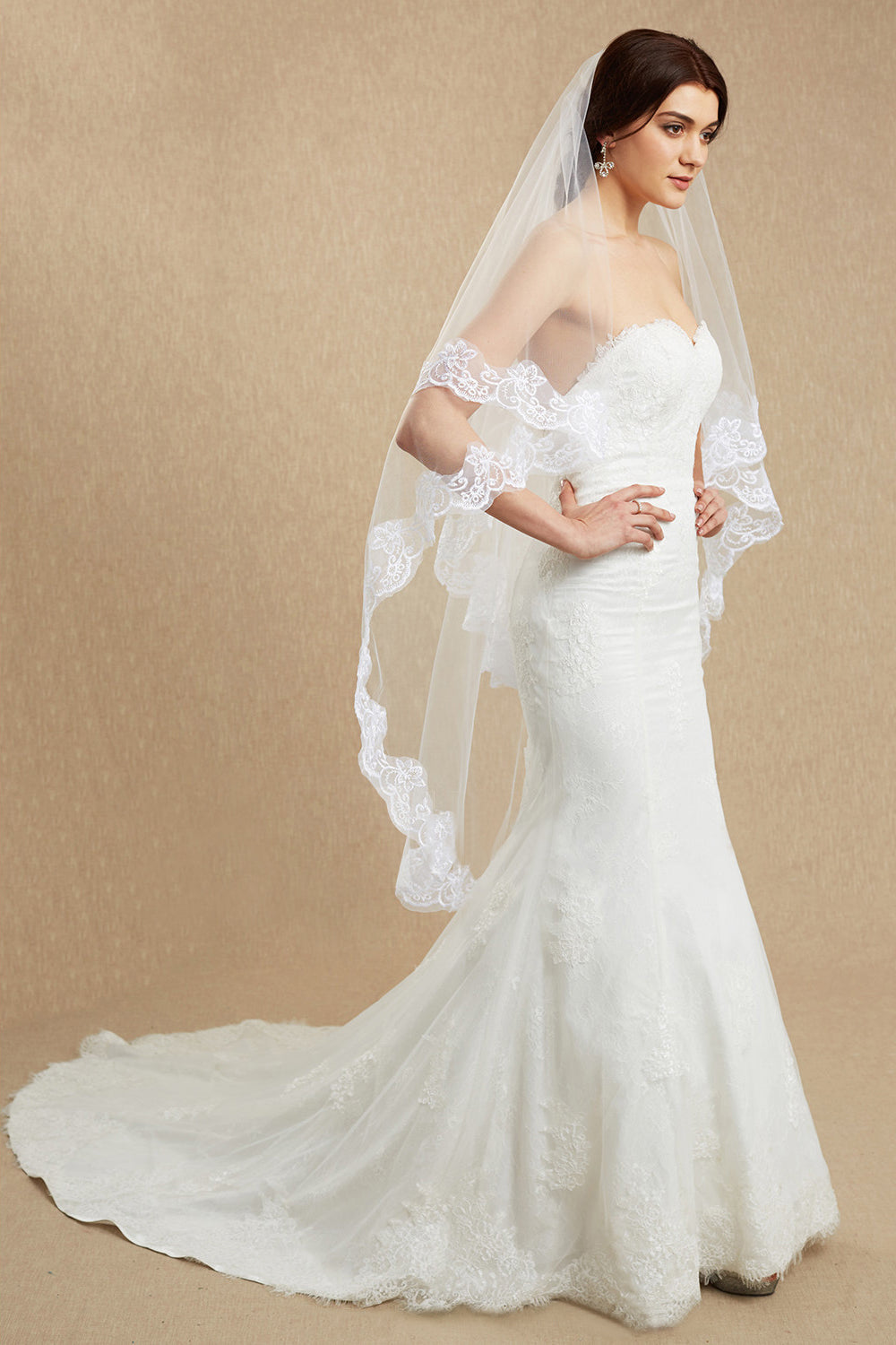 Free Two-Tier Bridal Veil with Lace | Wedding Veil for Women
