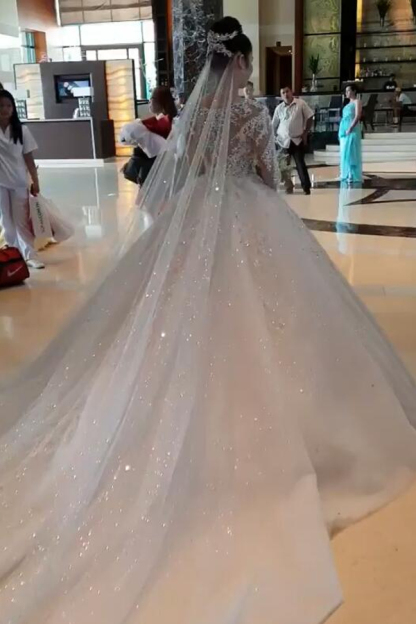 Unique Long Sleeve Royal White Ball Gown Wedding Dress