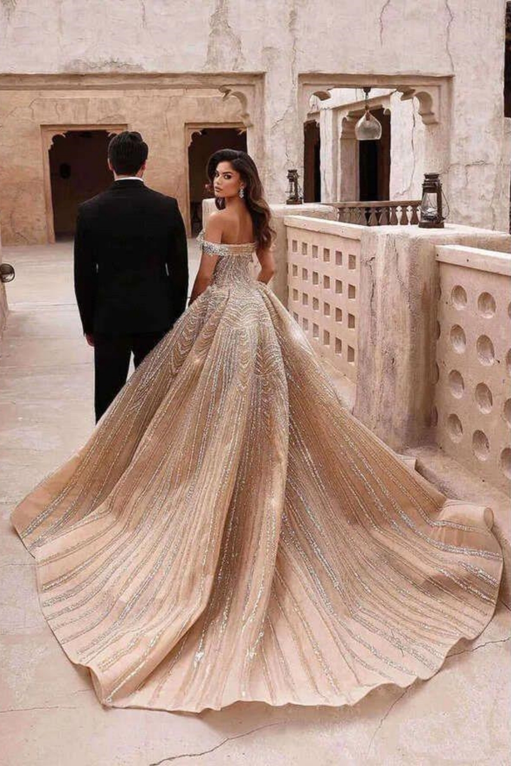 Unique Off-the-Shoulder Crystal A-Line Wedding Dresses with Train