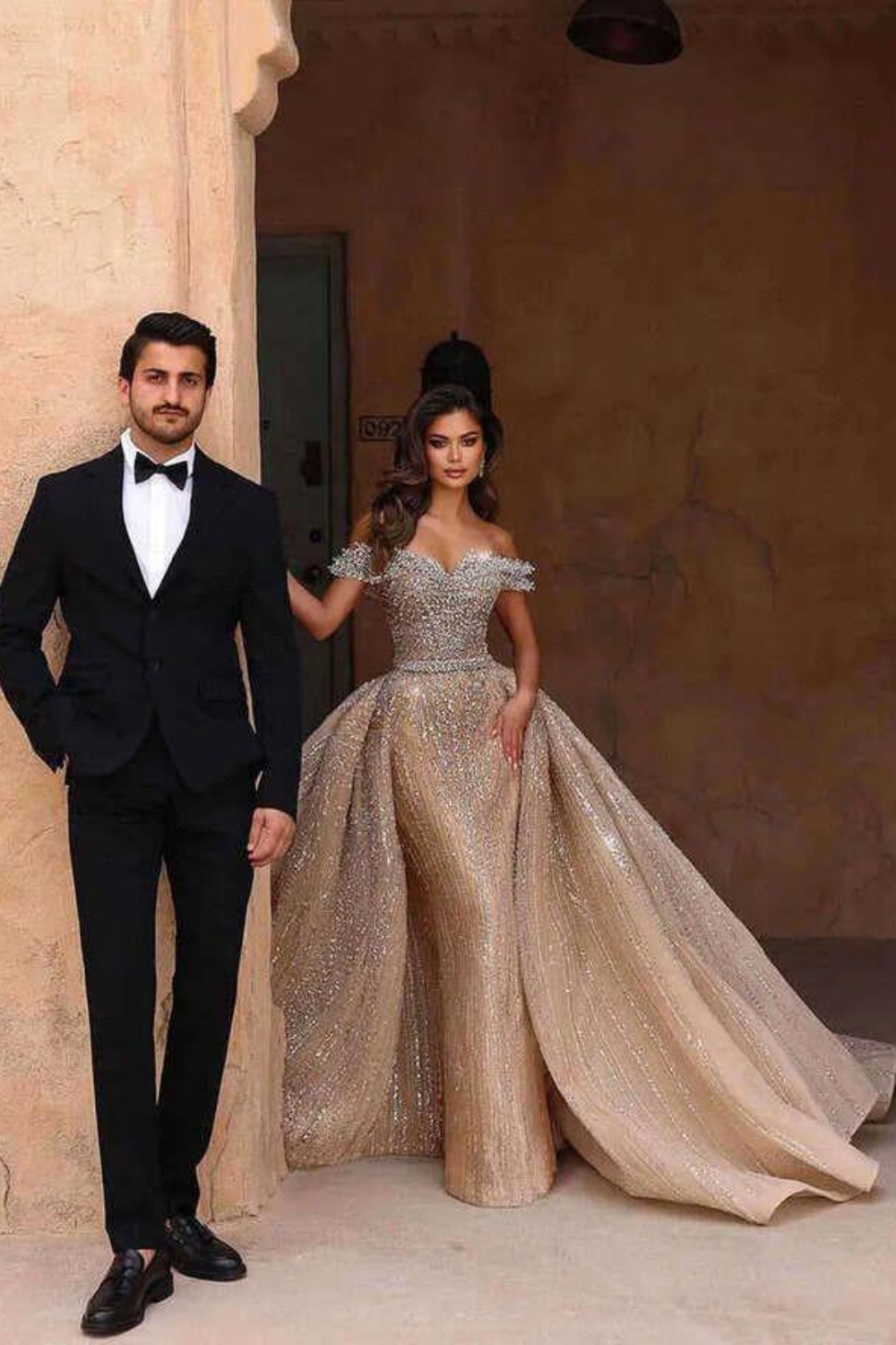 Unique Off-the-Shoulder Crystal A-Line Wedding Dresses with Train