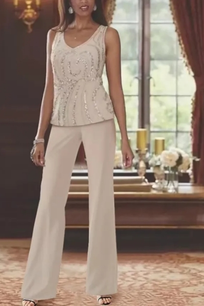 White Chiffon Mother of the Bride Dress with Jacket | 3-Piece Suit Wedding Guest Outfit