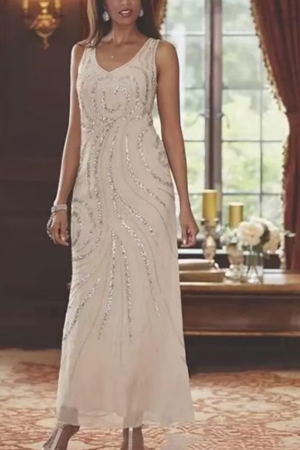 White Long A-Line Mother of the Bride Dress Chiffon 2 Pieces Wedding Guest Dress