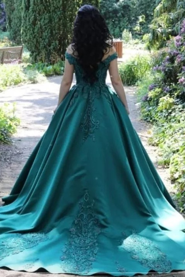 Wonderful Dark Green Off-the-Shoulder Floor-Length Evening Dress