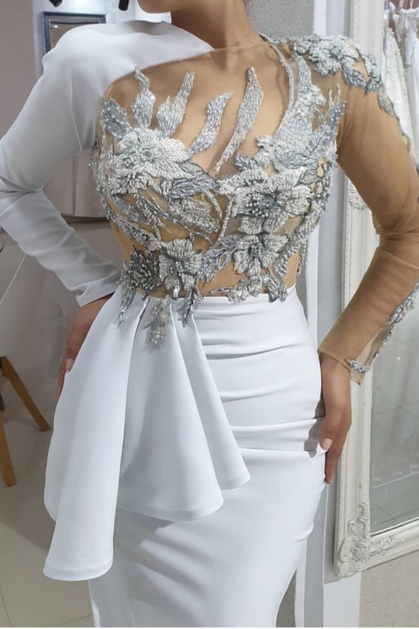 Chicloth One Shoulder Long Sleeves Side Split Prom Dress With Appliques