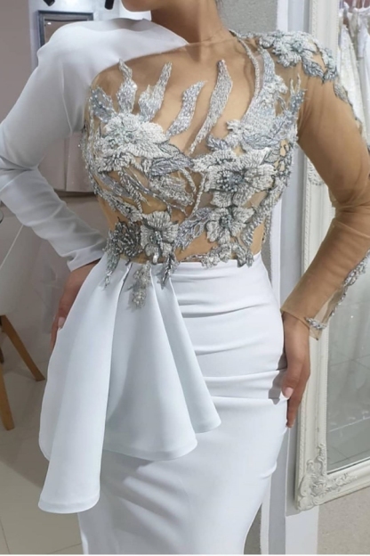 Chicloth One Shoulder Long Sleeves Side Split Prom Dress With Appliques