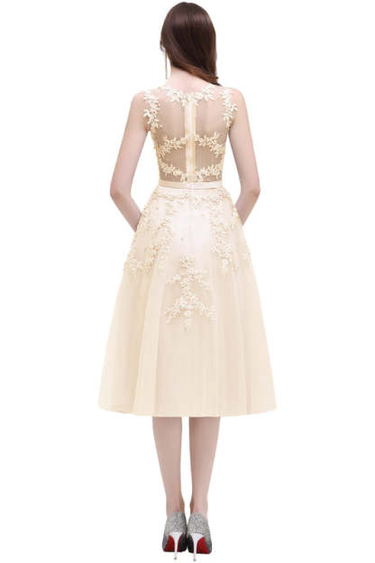 A-line TulleLace Tea Length Party Dress Crew neck Sleeveless Short Homecoming Dress - Prom Dresses