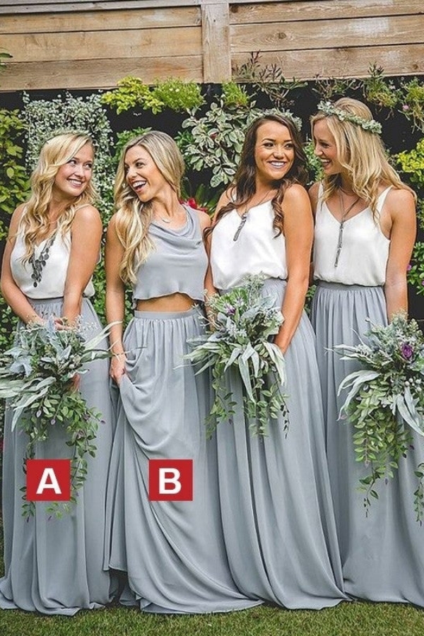 A-Line/Princess Chiffon Bridesmaid Dresses Sleeveless V-neck Floor-Length Wedding Party Dress