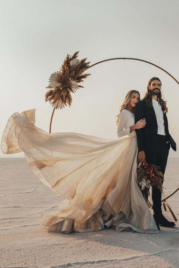 Chicloth Simple Long Sleeves Wedding Reception Dress Tulle