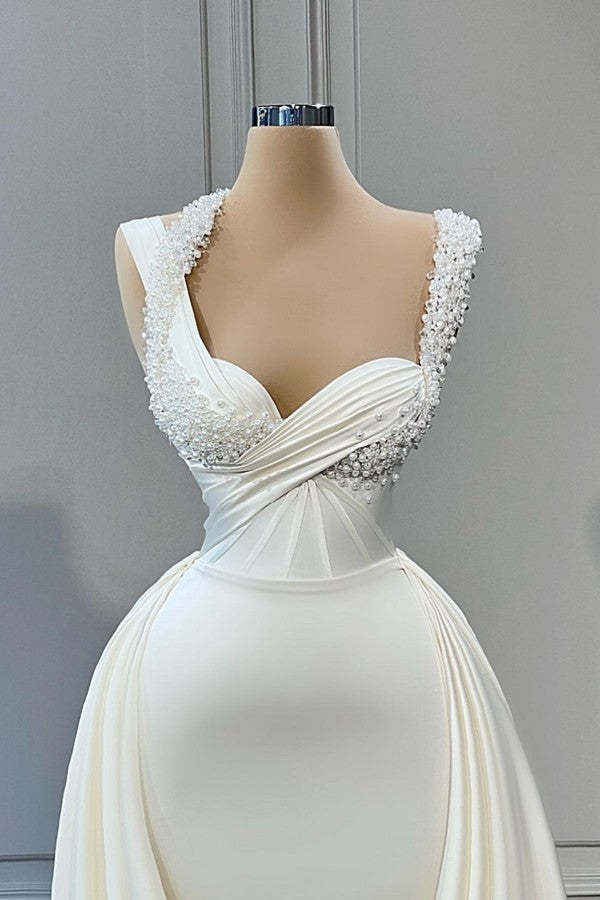Chicloth Sweetheart Sleeveless Mermaid Wedding Reception Dress Long With Pearls