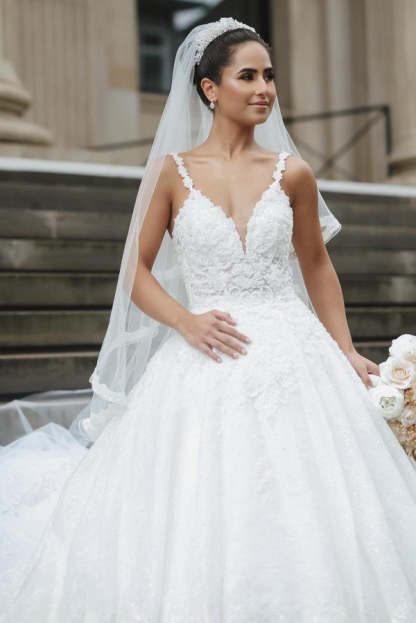 Chicloth Spaghetti-Straps V-Neck Wedding Dress Lace Ball Gown