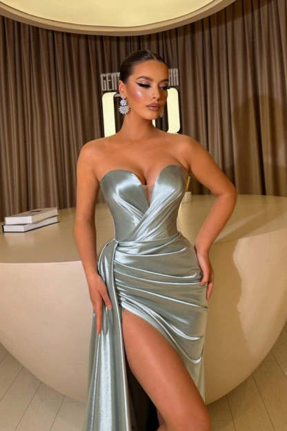 Chicloth Sweetheart Dusty Sage Prom Dress Split Long Mermaid