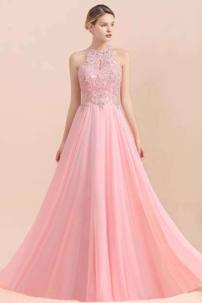 Chicloth A-line Chiffon Lace Ruffles Bridesmaid Dress with Beadings