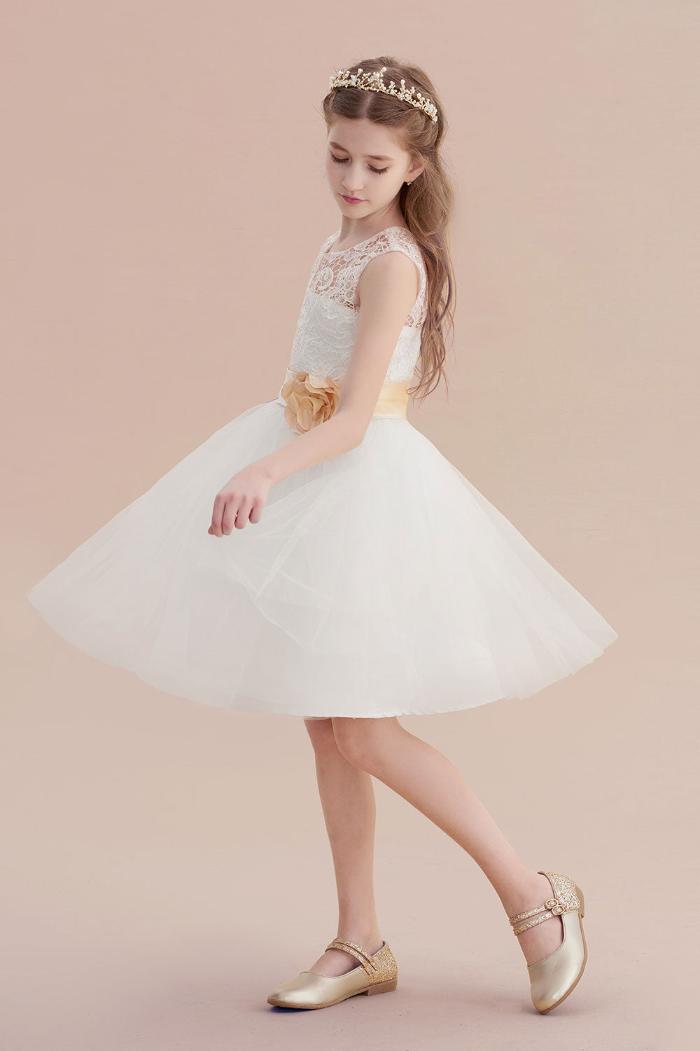 Chicloth A-Line Lace Tulle Knee Length Dress Flower Girl Dress Online
