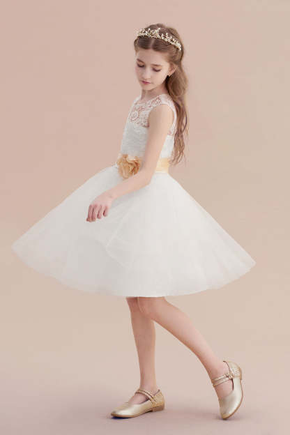 Chicloth A-Line Lace Tulle Knee Length Dress Flower Girl Dress Online