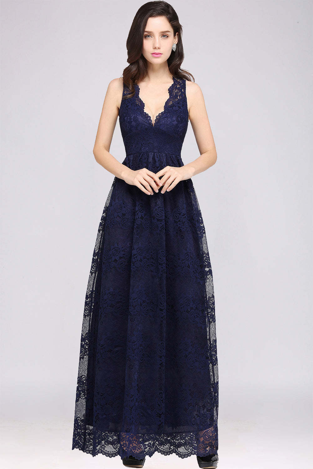 Chicloth Chic Sheath V-Neck Navy Lace Bridesmaid Dresses Online In Stock