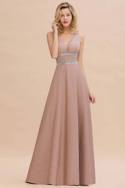 Chicloth Shinning V-Neck Sleeveless Long Prom Dress Online With Zipper Back