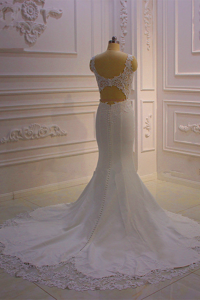 Chicloth Simple Mermaid Tulle Wedding Dress Straps Sleeveless V-Neck Bridal Gowns On Sale