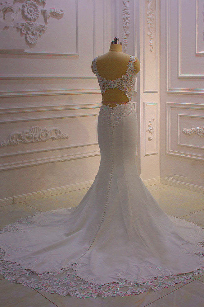Chicloth Simple Mermaid Tulle Wedding Dress Straps Sleeveless V-Neck Bridal Gowns On Sale