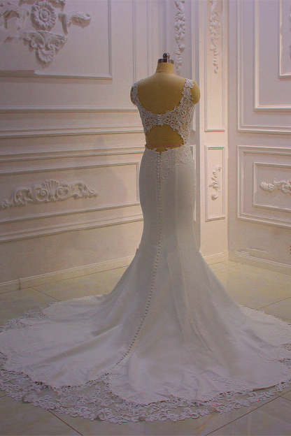 Chicloth Simple Mermaid Tulle Wedding Dress Straps Sleeveless V-Neck Bridal Gowns On Sale