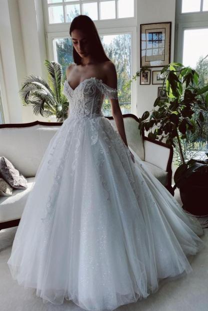 Chicloth Off-the-Shoulder Ball Gown Wedding Dress With Appliques Sequins