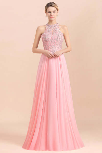 Chicloth A-line Chiffon Lace Ruffles Bridesmaid Dress with Beadings