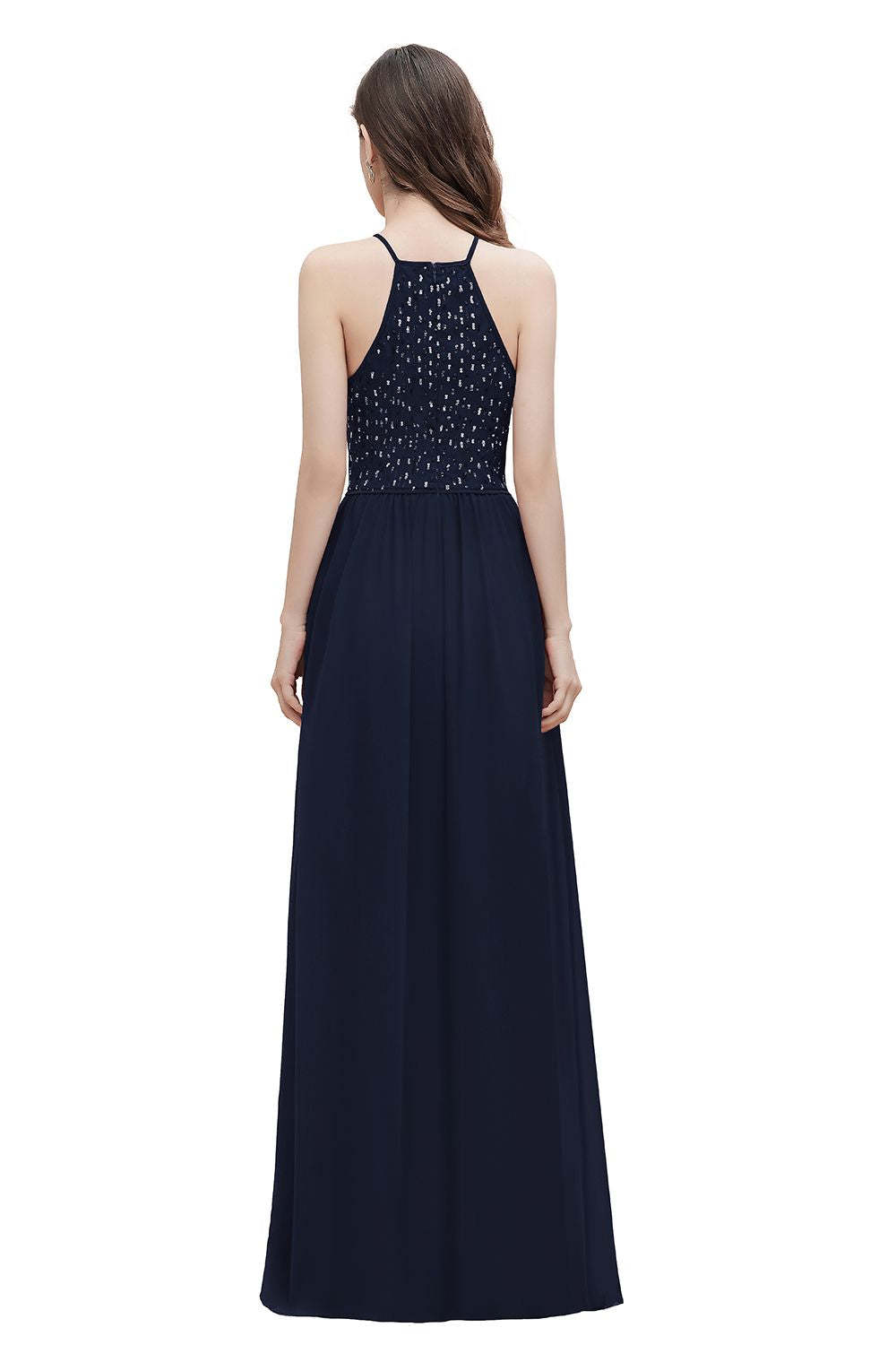 Chicloth Glamorous Halter A-line Bridesmaid Dress Chiffon Sequins Elegant Party Maxi Dress