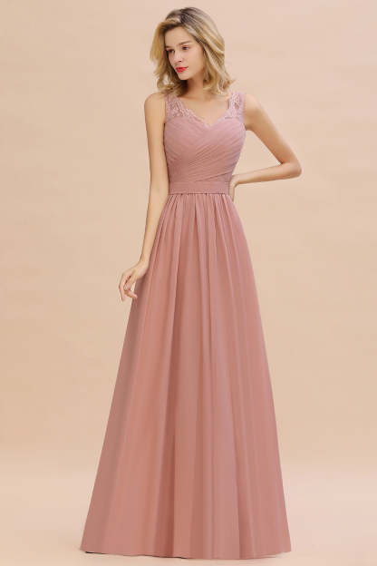 Chicloth A-line Chiffon Lace V-Neck Ruffles Bridesmaid Dress