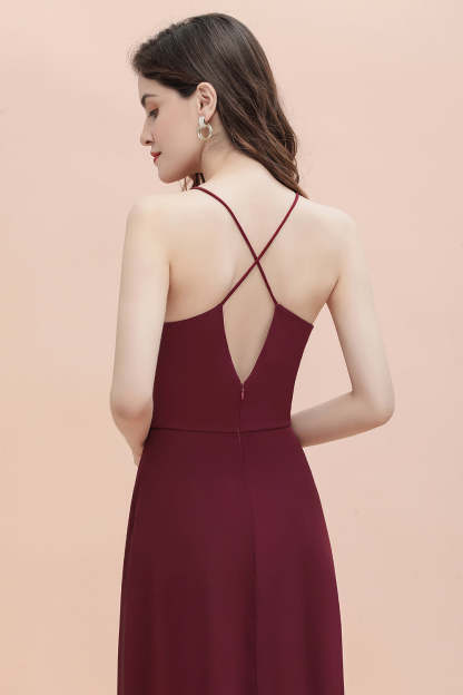 Chicloth Sexy V-neck Burgundy Chiffon Bridesmaid Dress Spaghetti Straps Lace Sequins Evening Dress