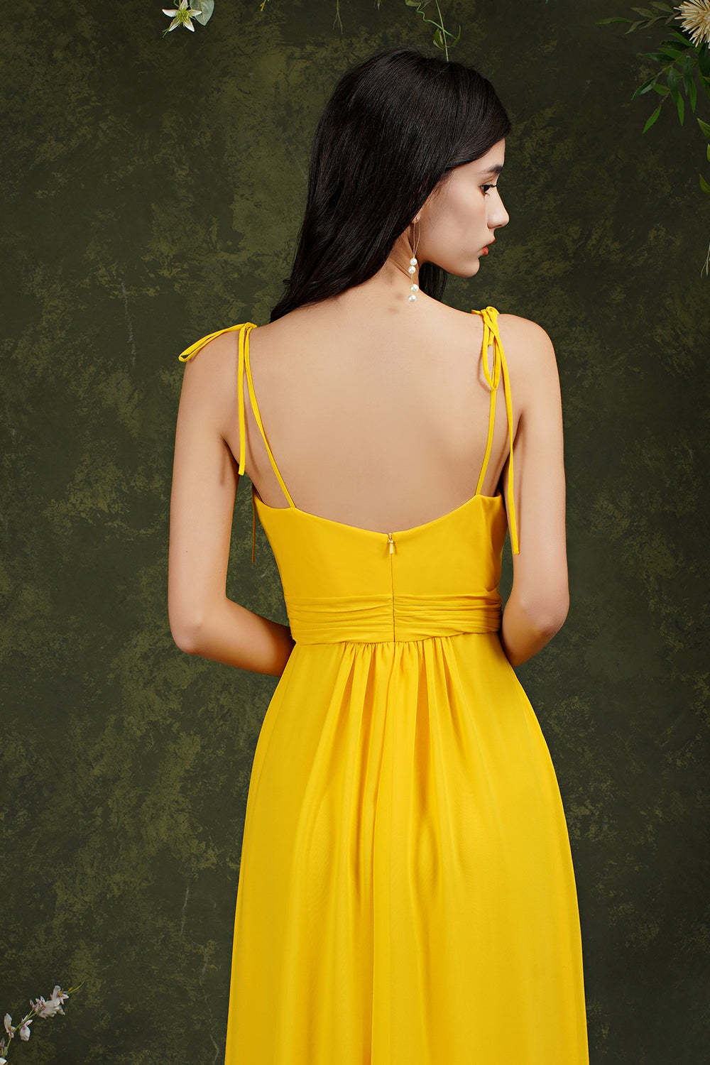 Chicloth Spaghetti-Straps Bridesmaid Dress Chiffon With Slit