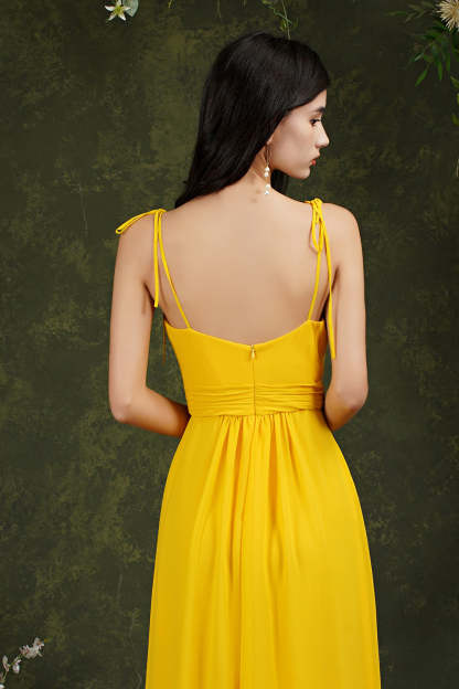 Chicloth Spaghetti-Straps Bridesmaid Dress Chiffon With Slit