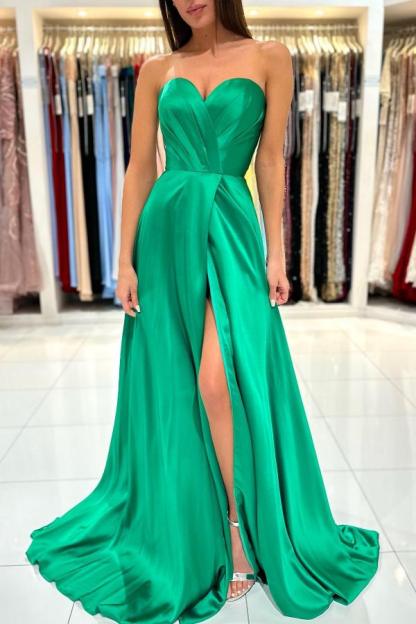 Chicloth Emerald Green Prom Dress Sweetheart Long With Slit