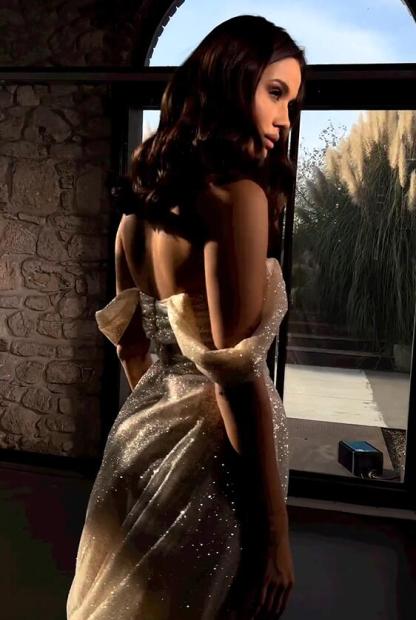 Chicloth Off-the-Shoulder Mermaid Wedding Dress Sequins Slit Overskirt